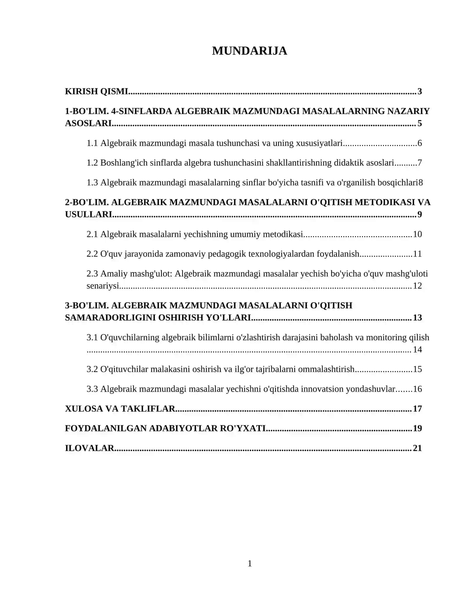 ALGEBRAIK MAZMUNDAGI MASALA VA ULARNI O‘RGANISH METODIKASI(1-4-SINF MISOLIDA) 2