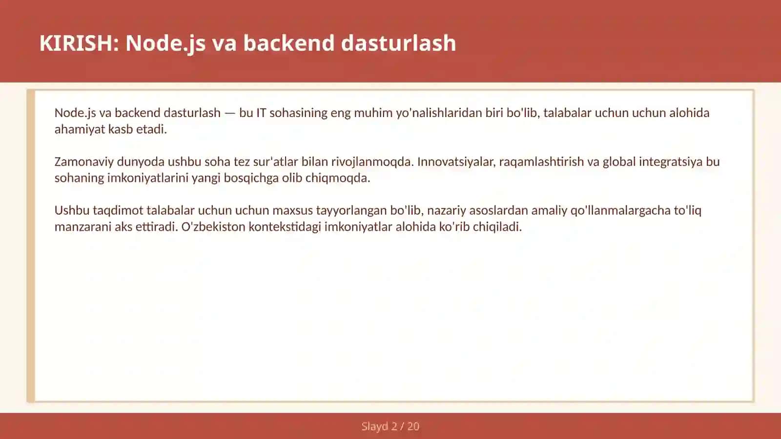 Node.js va backend dasturlash 2