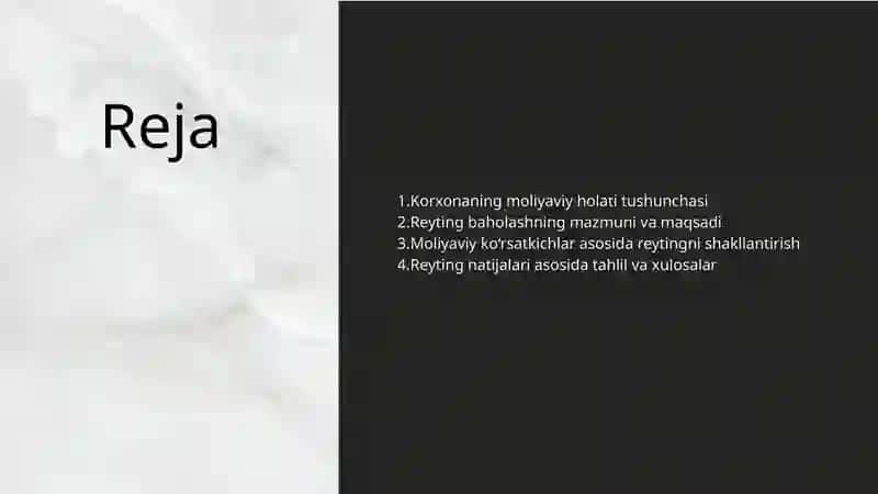 Korxonaning moliyaviy HOLATINI REYTING VA TAHLIL QILISH 2