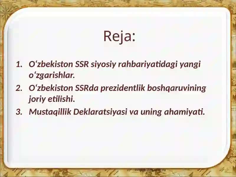 O‘zbekiston mustaqillikka erishish ostonasida 2