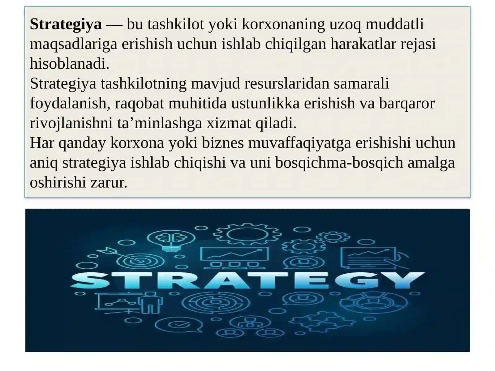 Strategiyani ishlab chiqish va amalga oshirish 2