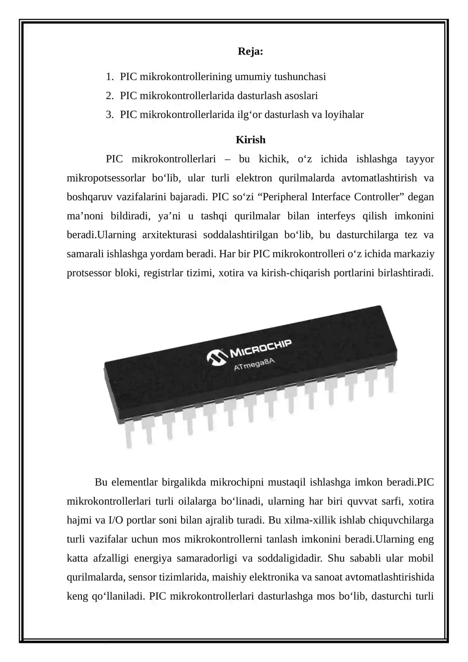 PIC mikrokontrolleri va ularda dasturlash 2
