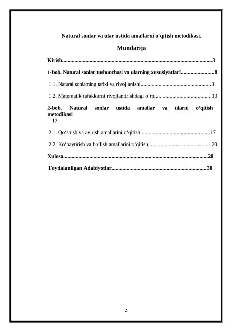 NATURAL SONLAR VA ULAR USTIDA AMALLARNI O’QITISH METODIKASI 2
