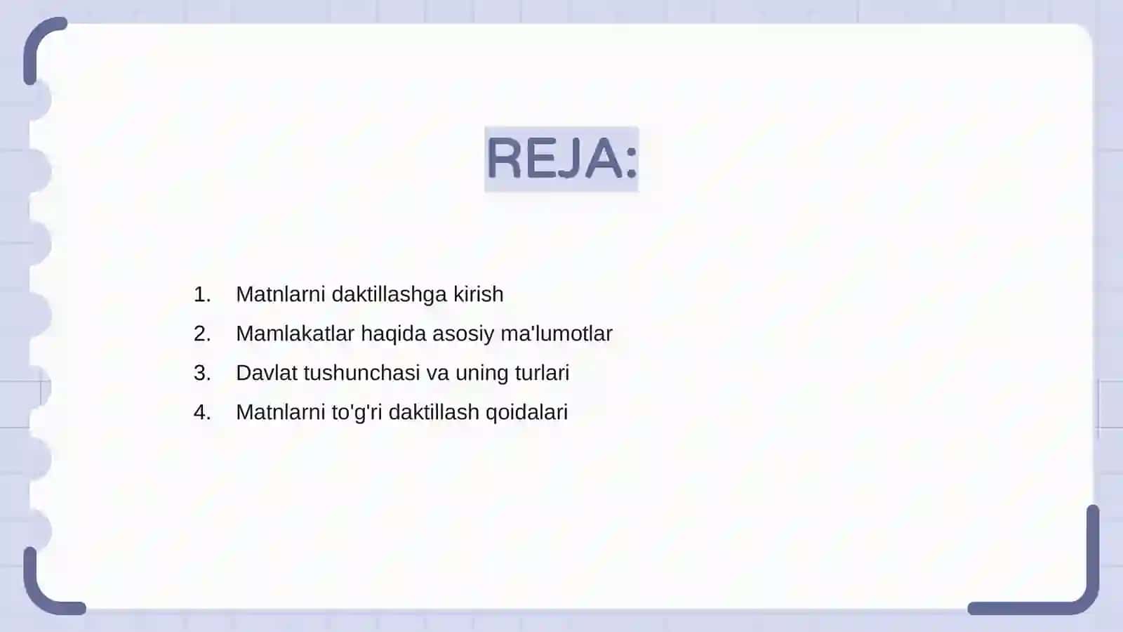 Matnlarni daktillashni mashq qilish. (“Mamlakatlar”, “Davlat”) 2