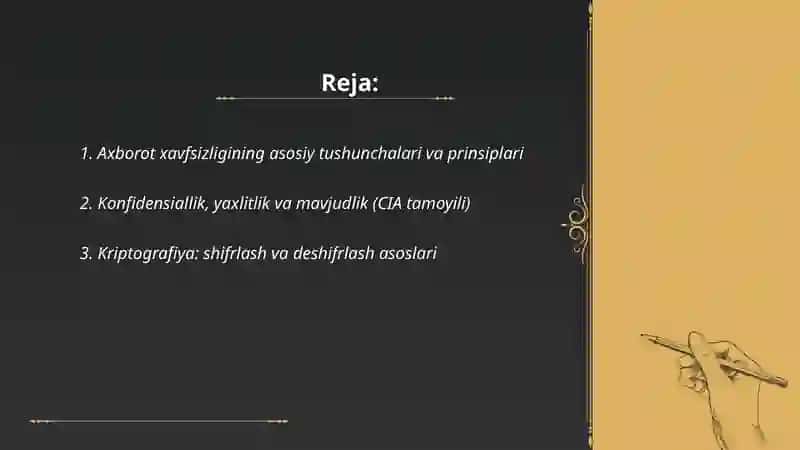 Axborot xavfsizligi fanidan òrganganlarim 2