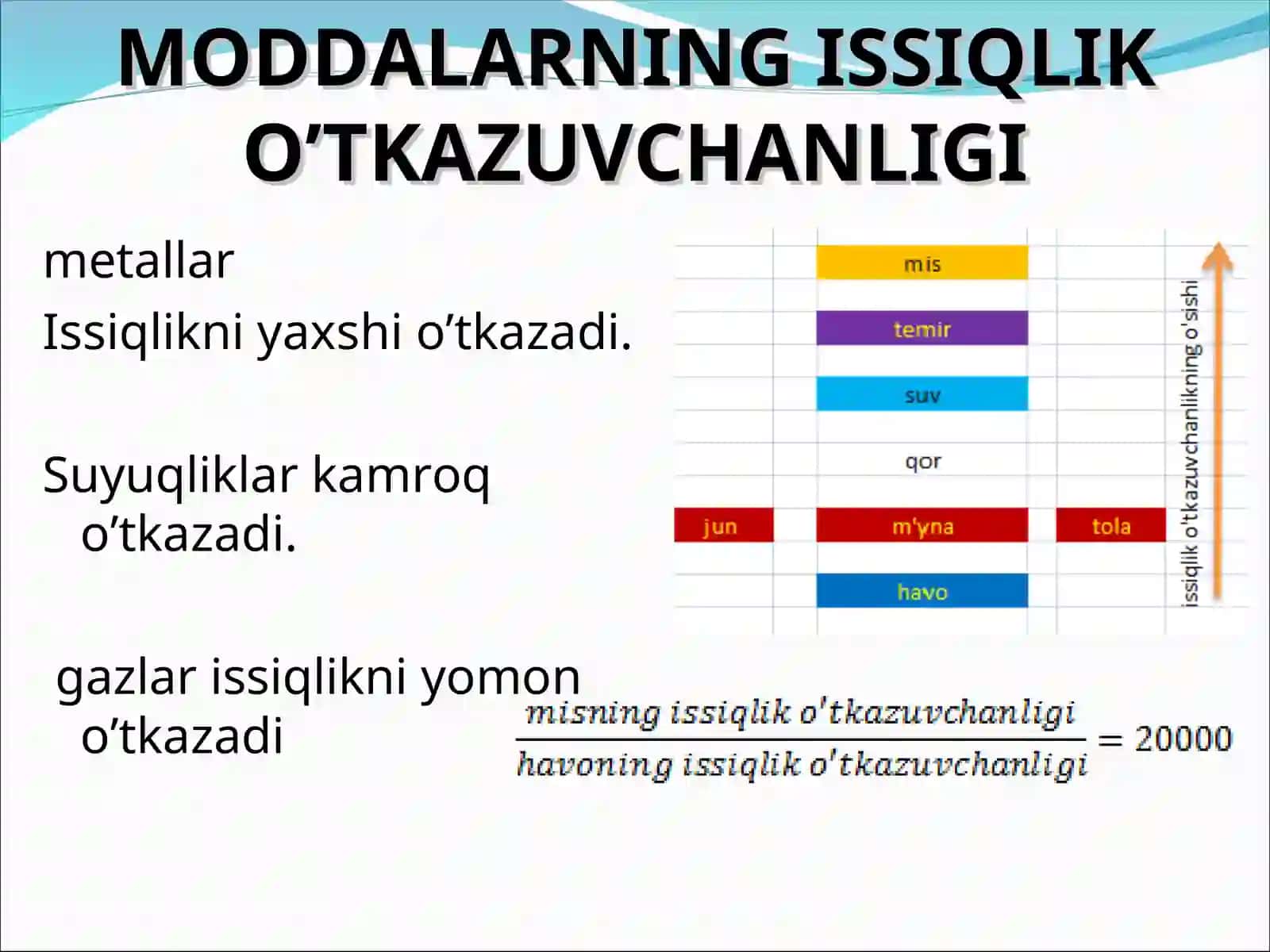 MODDALARNING ISSIQLIK O’TKAZUVCHANLIGI 2