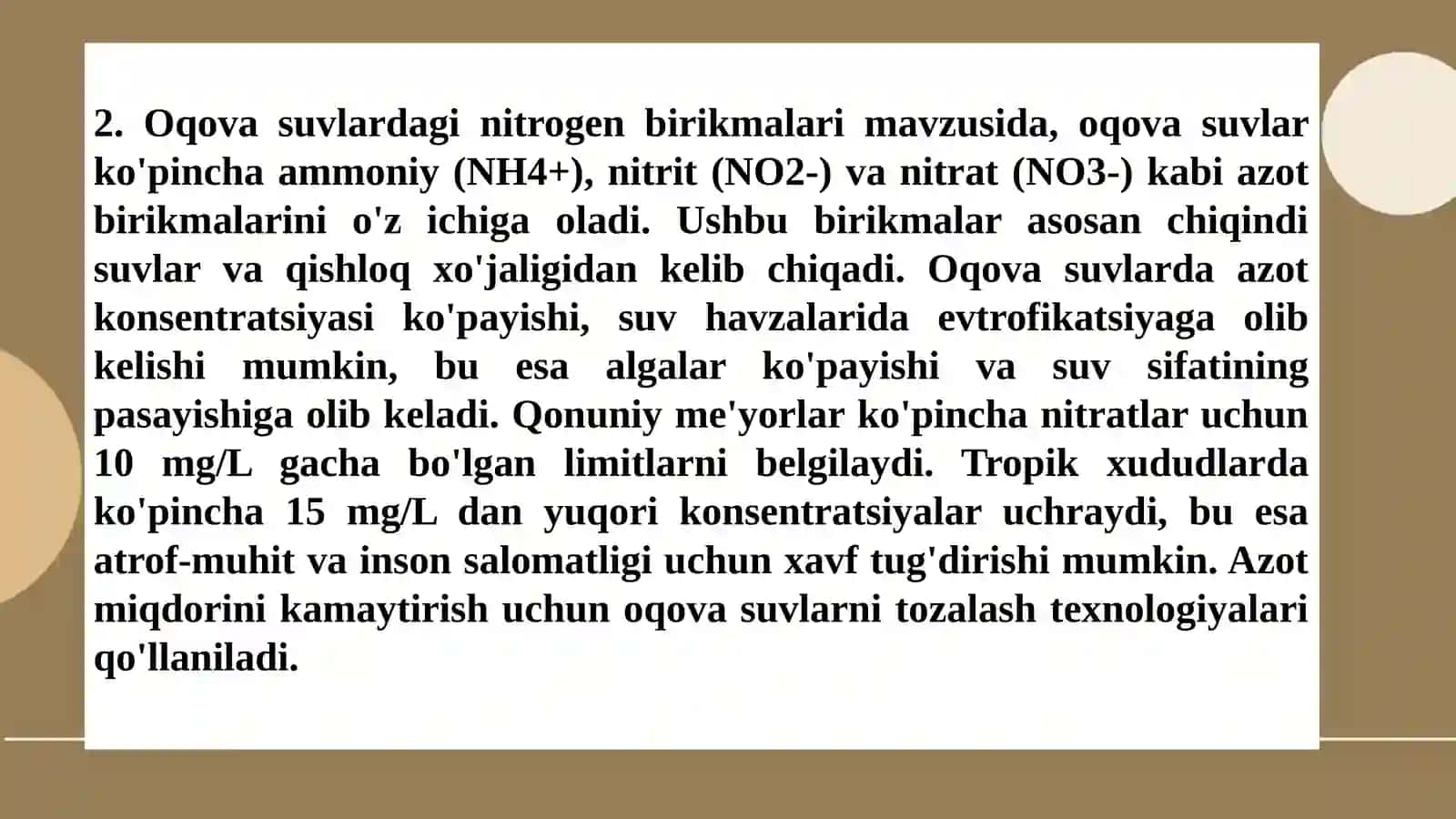 Shahar oqova suvlari va nitratlar 2