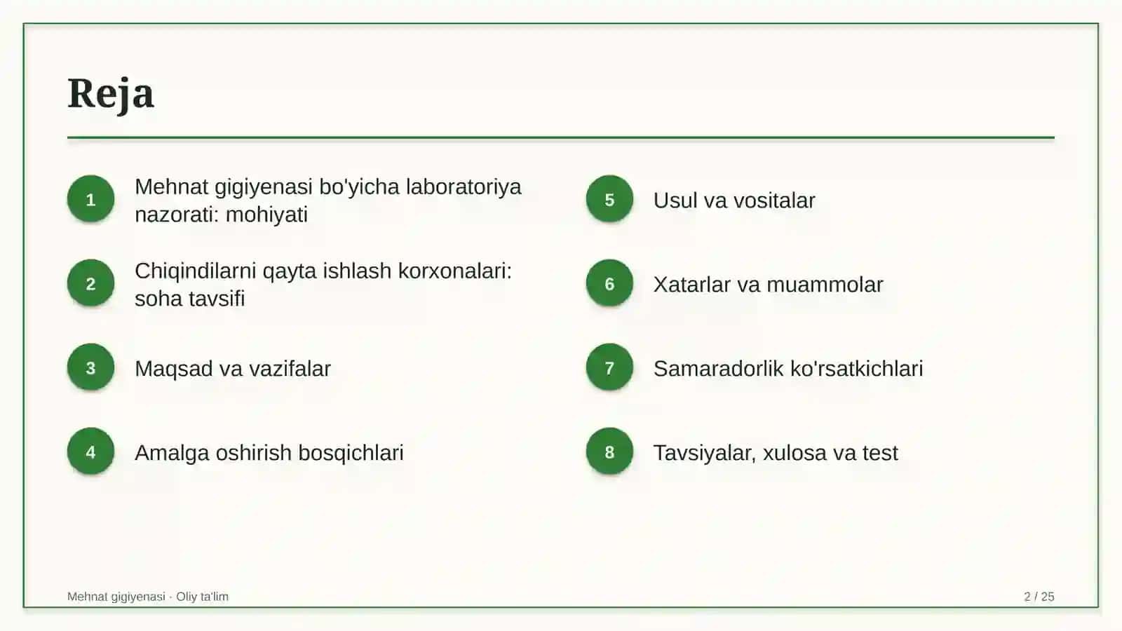 Mehnat gigiyenasi · Oliy ta'lim 2