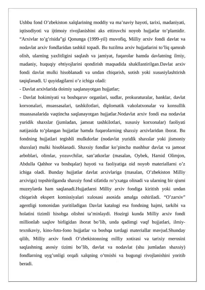 Milliy arxiv fondi hujjatlarini turkumlash 2