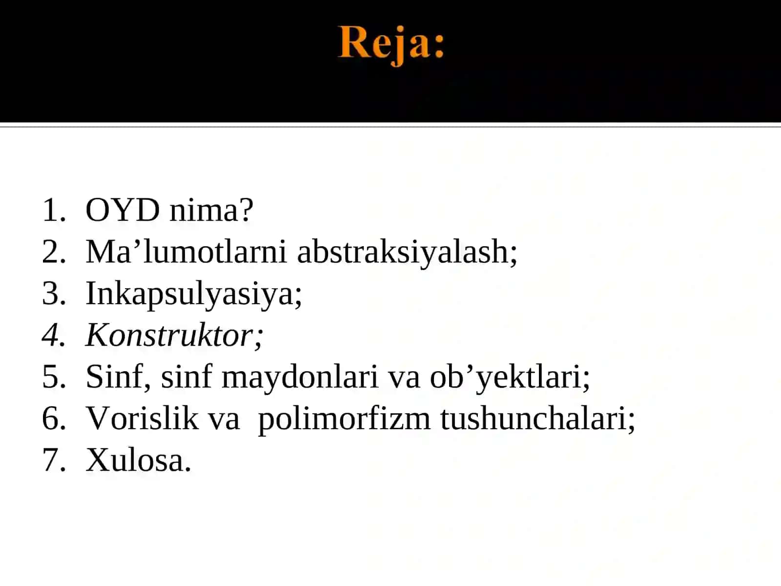 Obyektga yo‘naltirilgan dasturlash asoslari 2