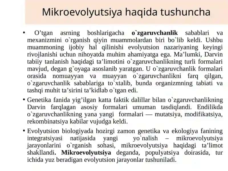 Mikroevolutsiya ta’limoti. Mikroevolutsiya ta’limotining paydo bo’lishi 2