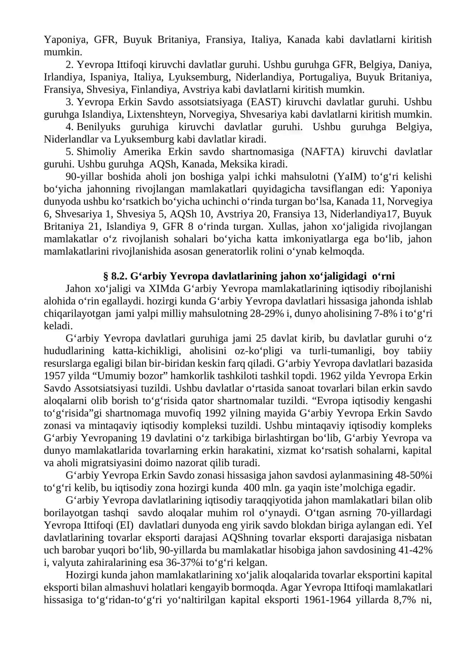 Jahon xo‘jaligida rivojlangan mamlakatlar iqtisodiyoti 2