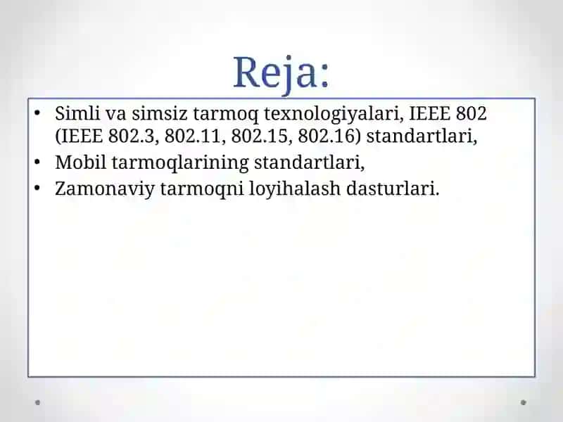 Kompyuter tarmoqlarining standart texnologiyalari 2
