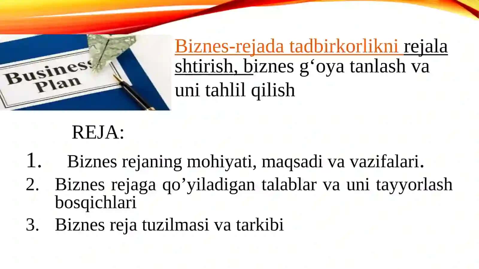 Biznes-reja tuzilmasi va tarkibi 2