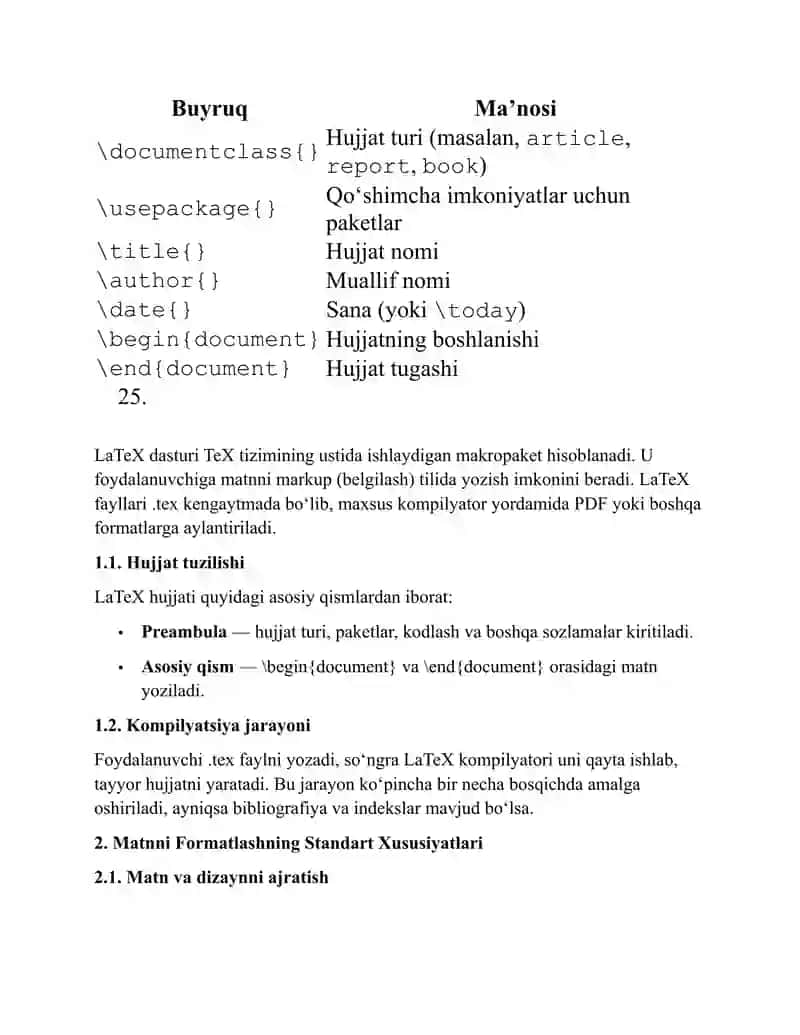 LaTeX Dasturiy Ta'minotining Standart Xususiyatlari 2