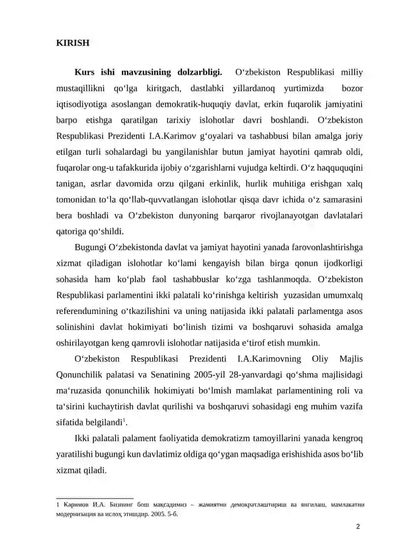 Kurs ishi mavzusining dolzarbligi. 2