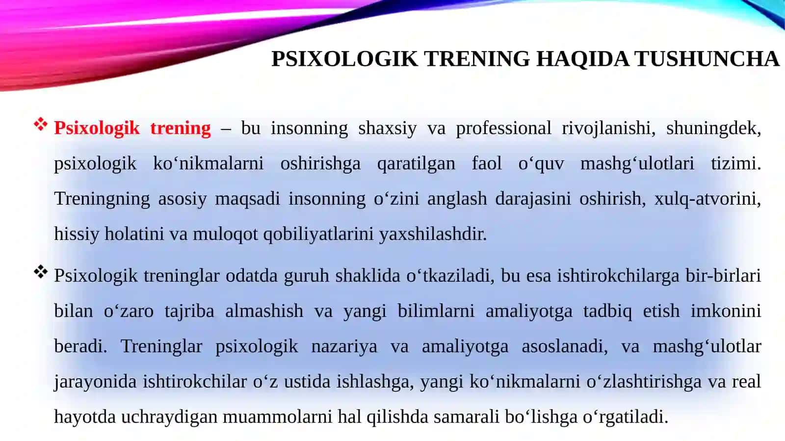 PSIXOLOGIK TRENING HAQIDA TUSHUNCHA 2