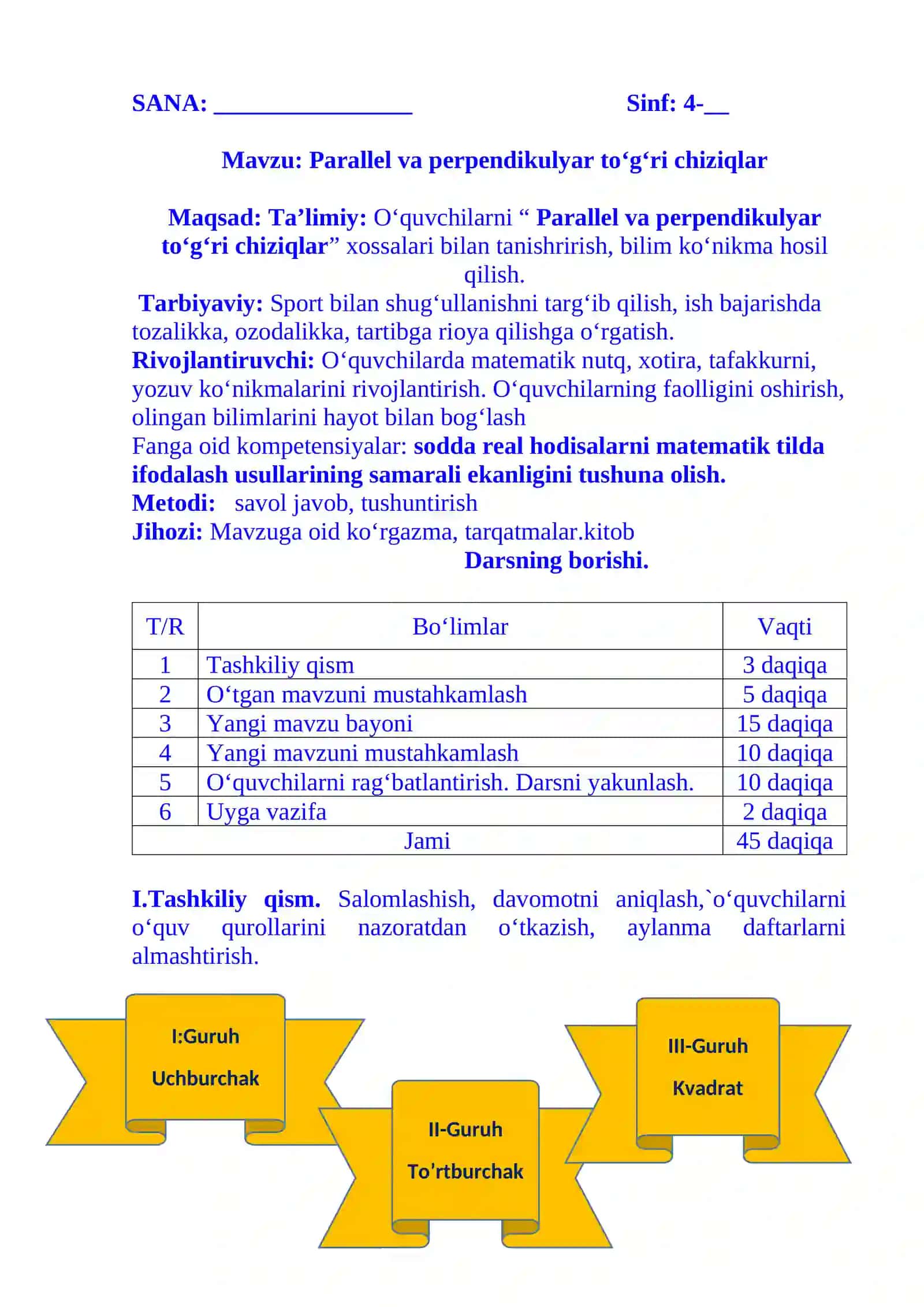 4-sinf Matematika Parallel va perpendikulyar to'g'ri chiziqlar dars ishlanmasi 2