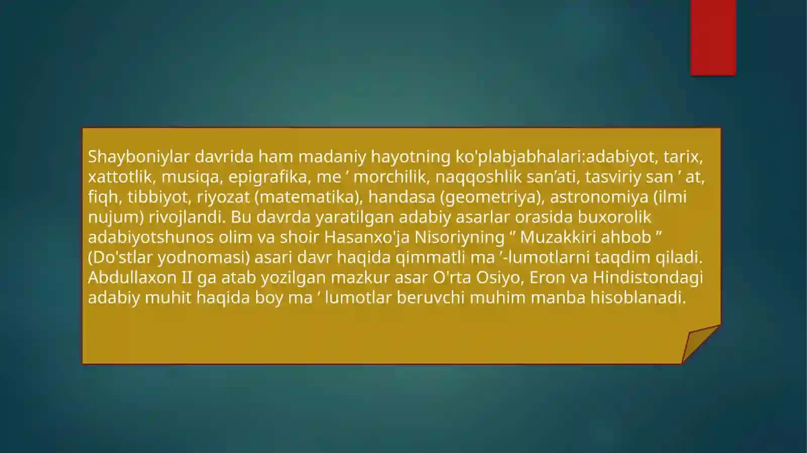 SHAYBONIYLAR DAVRIDA MADANIY HAYOT 2
