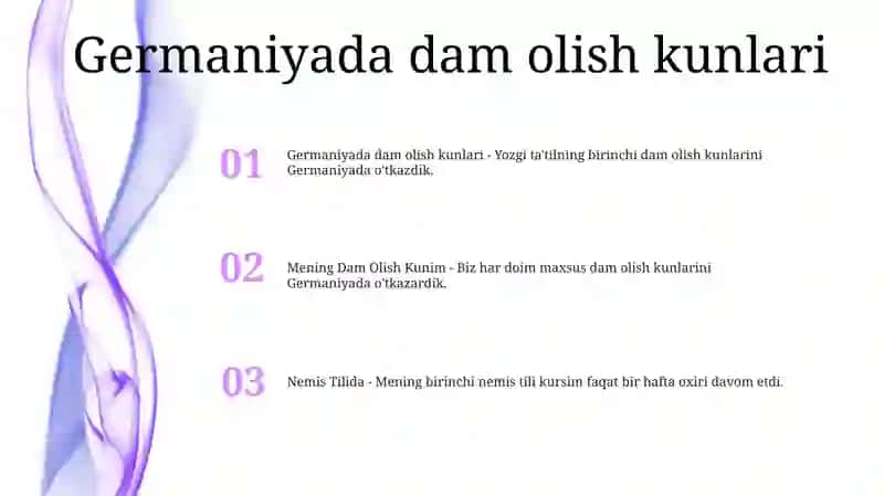 Mening Dam Olish Kunim Nemis Tilida 2