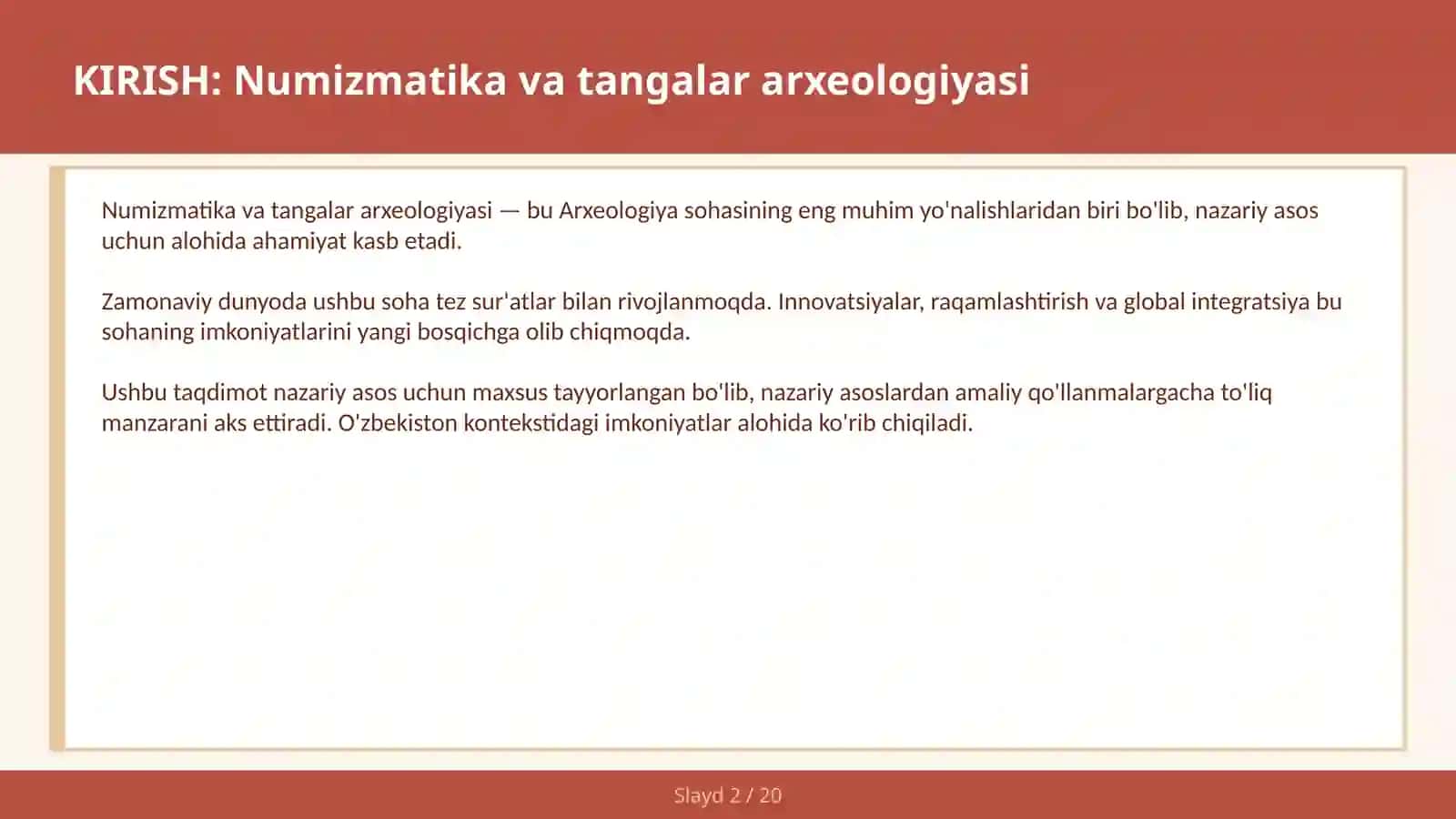 Numizmatika va tangalar arxeologiyasi 2