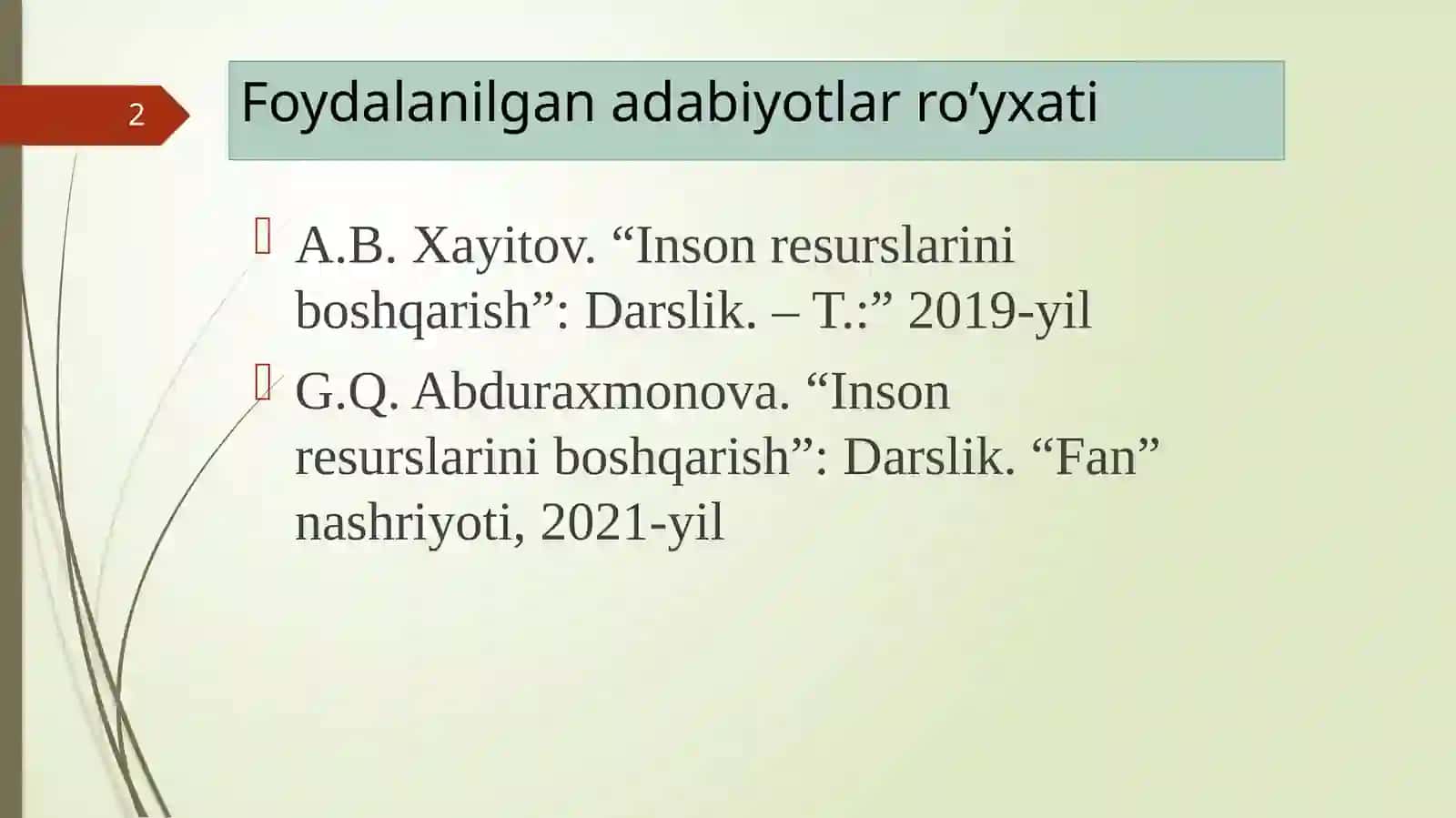 Foydalanilgan adabiyotlar ro'yxati 2