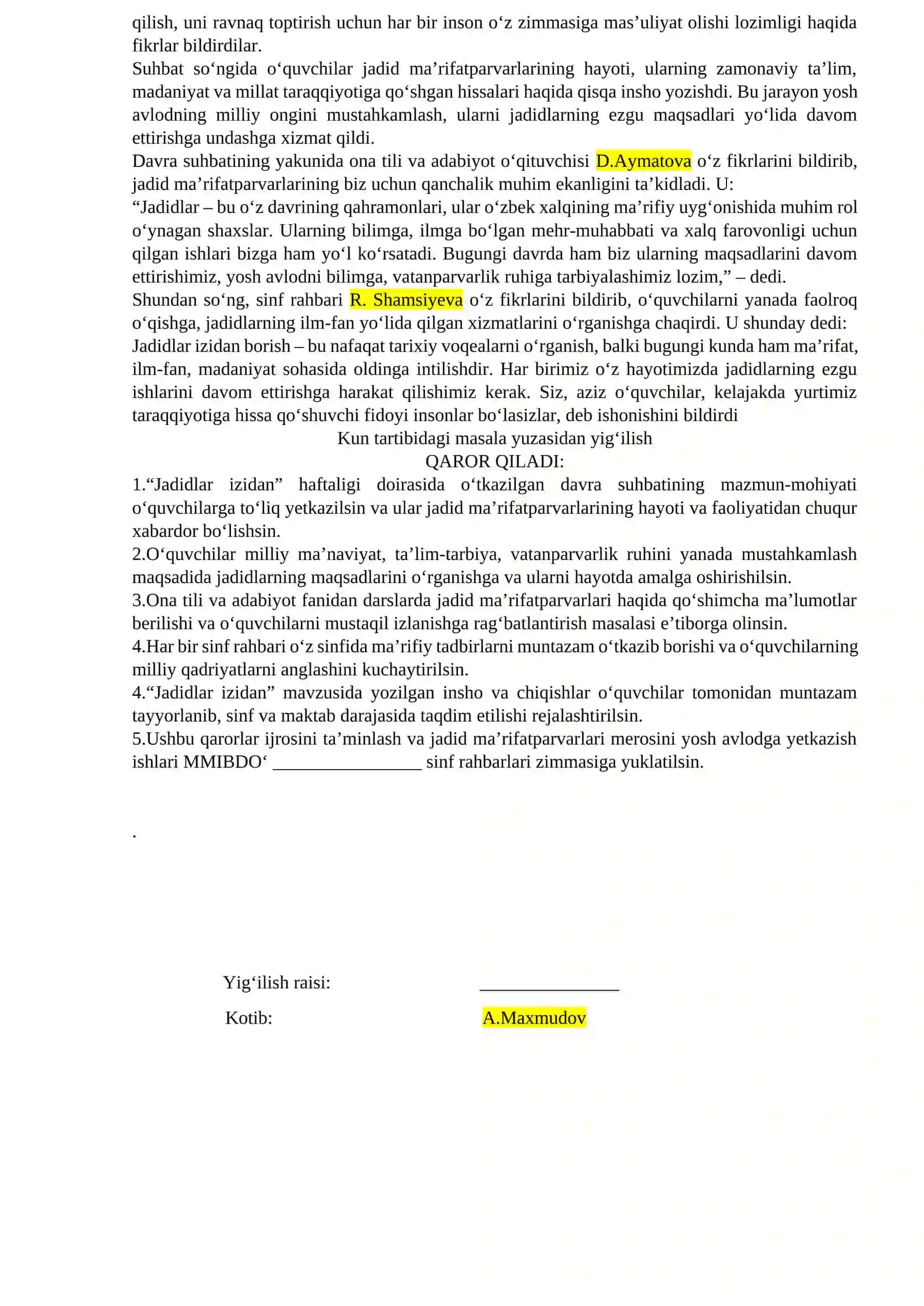 Jadidlar izidan tanlovi haftaligi 2