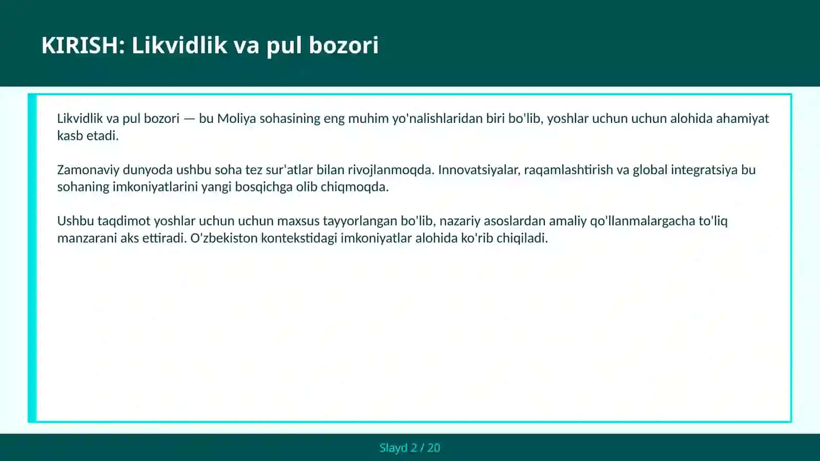 Likvidlik va pul bozori 2