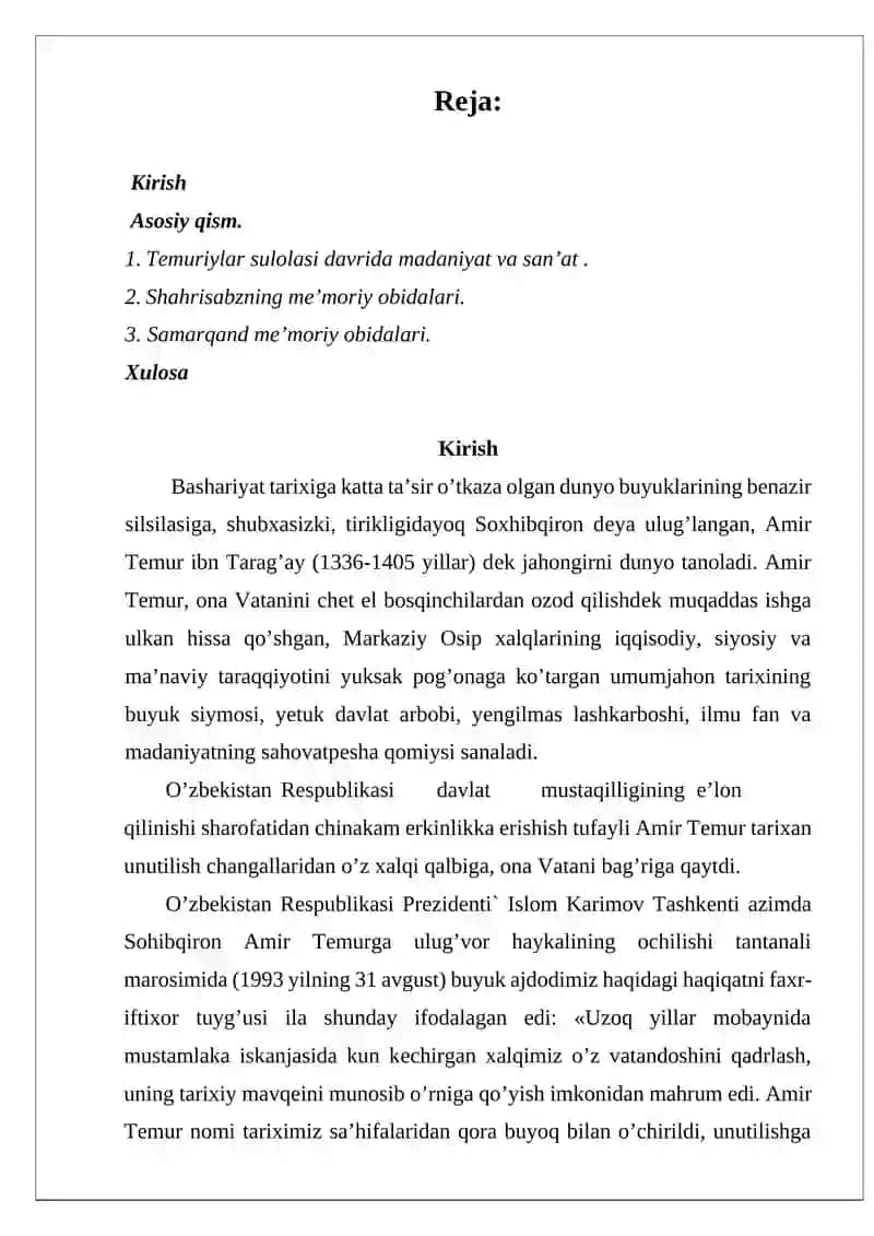 Amir Temur va Temuriylar davri me’moriy obidalari 2