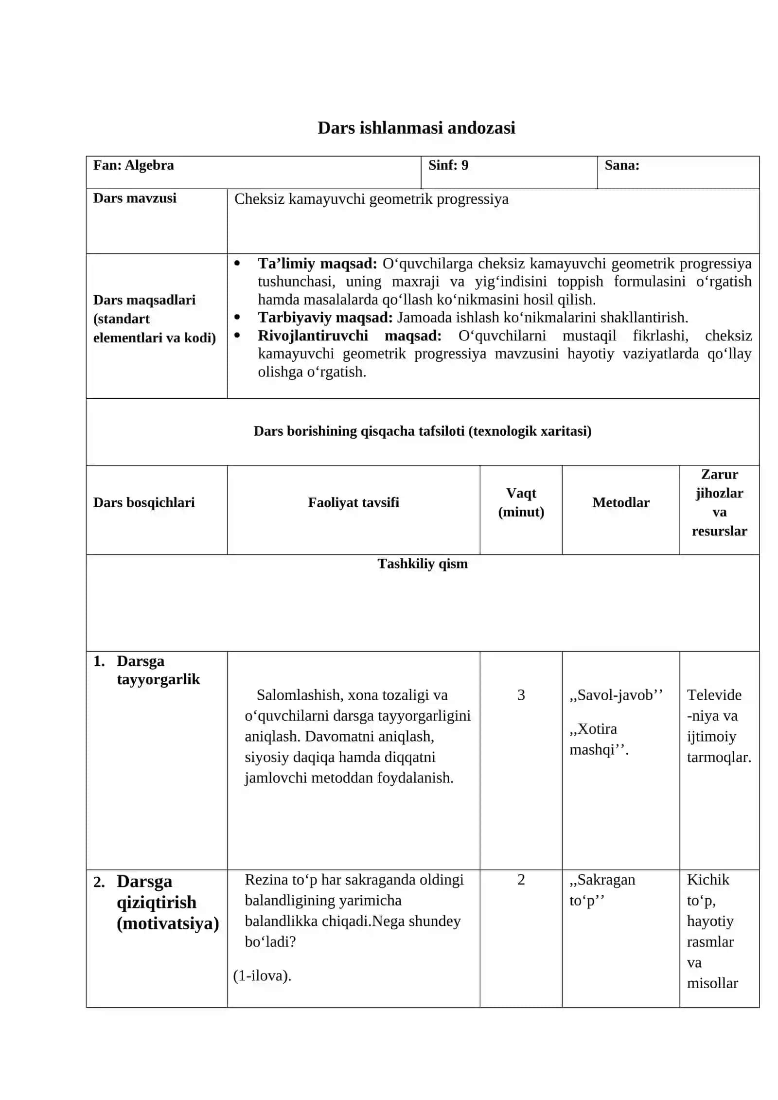 Cheksiz kamayuvchi geometrik progressiya (9-sinf) 2