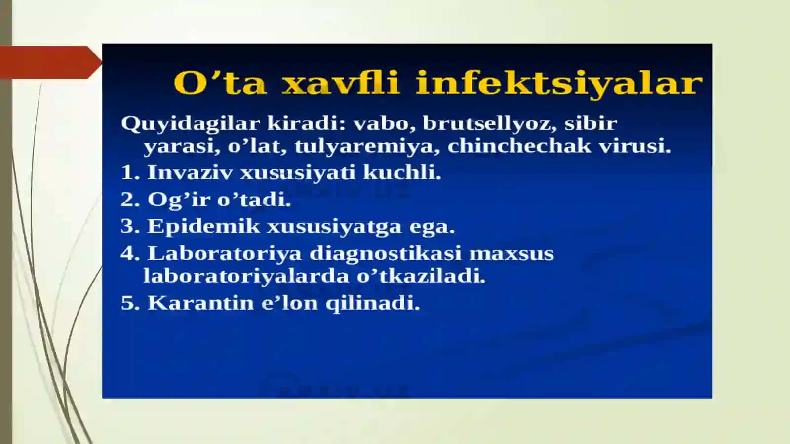 ICHAK BAKTERIAL YUQUMLİ KASALLİK QO'ZG'ATUVCHİLARİ (LERSİNİOZLAR, VABO QO'ZG'ATUVCHİSİ) 2