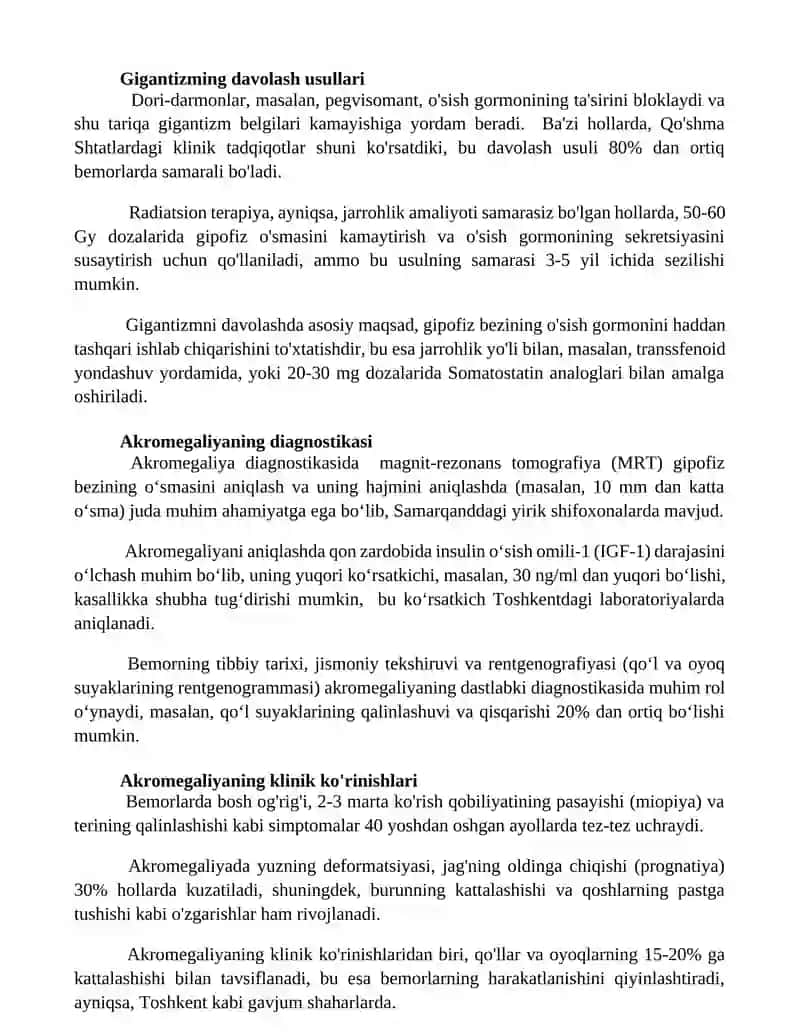 Akromegaliya va gigantizm turlari klinikasi 2