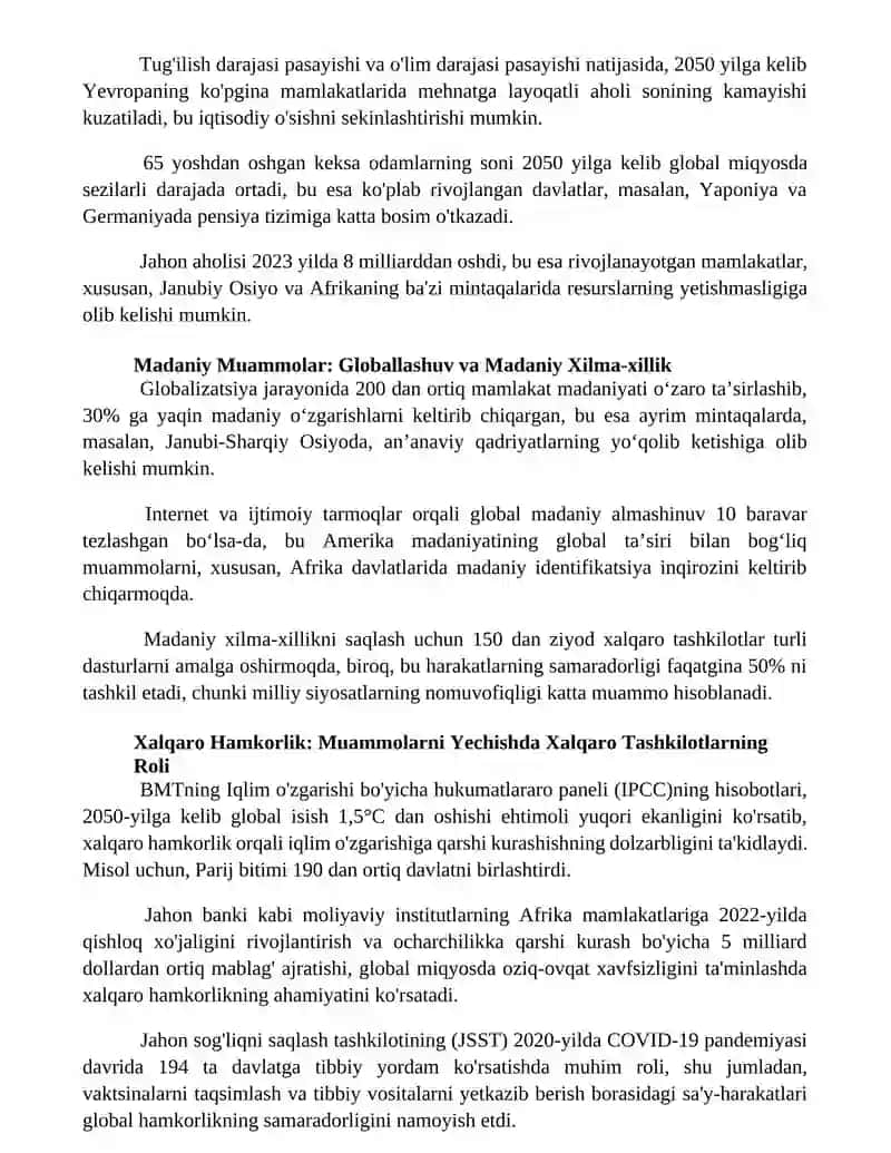 Global muammolarning turli darajalari 2
