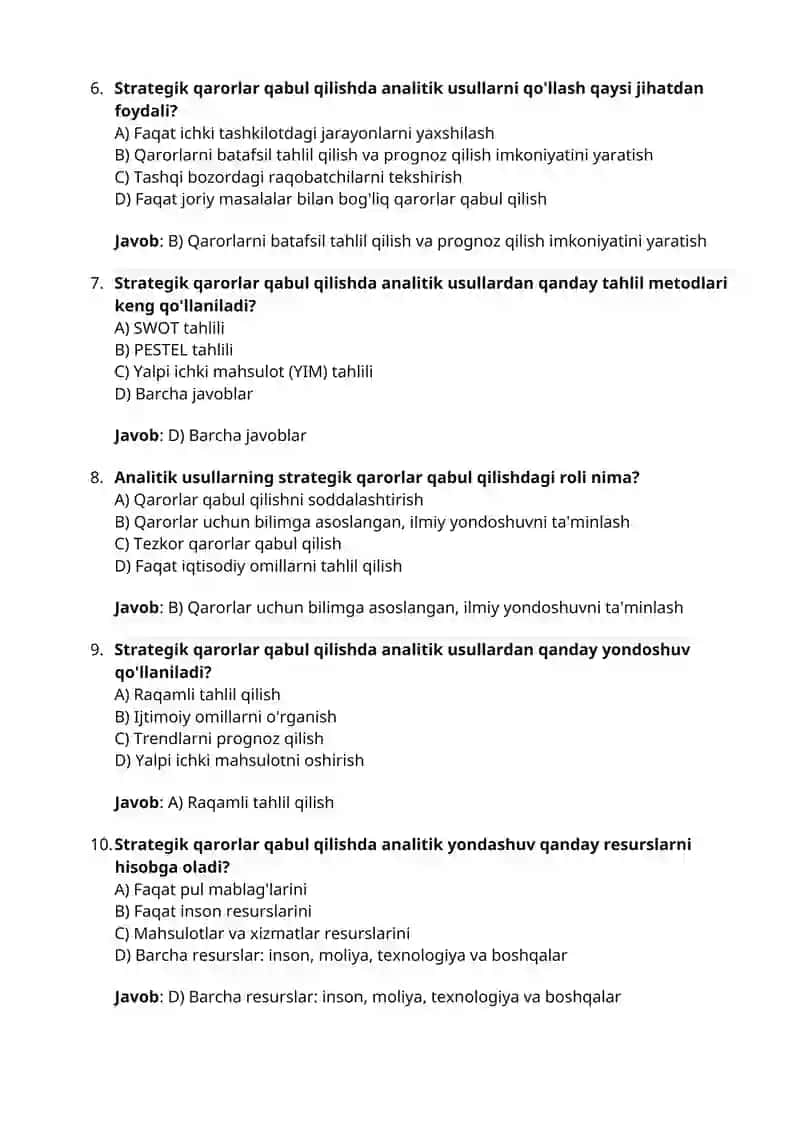 Strategik qarorlar qabul qilishda analitik usullar 2