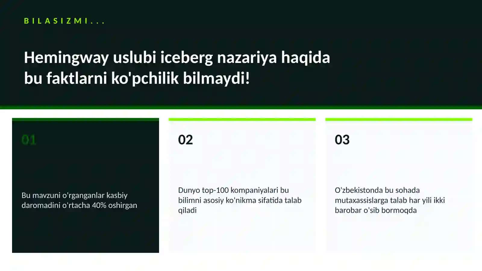 Hemingway uslubi iceberg nazariya 2