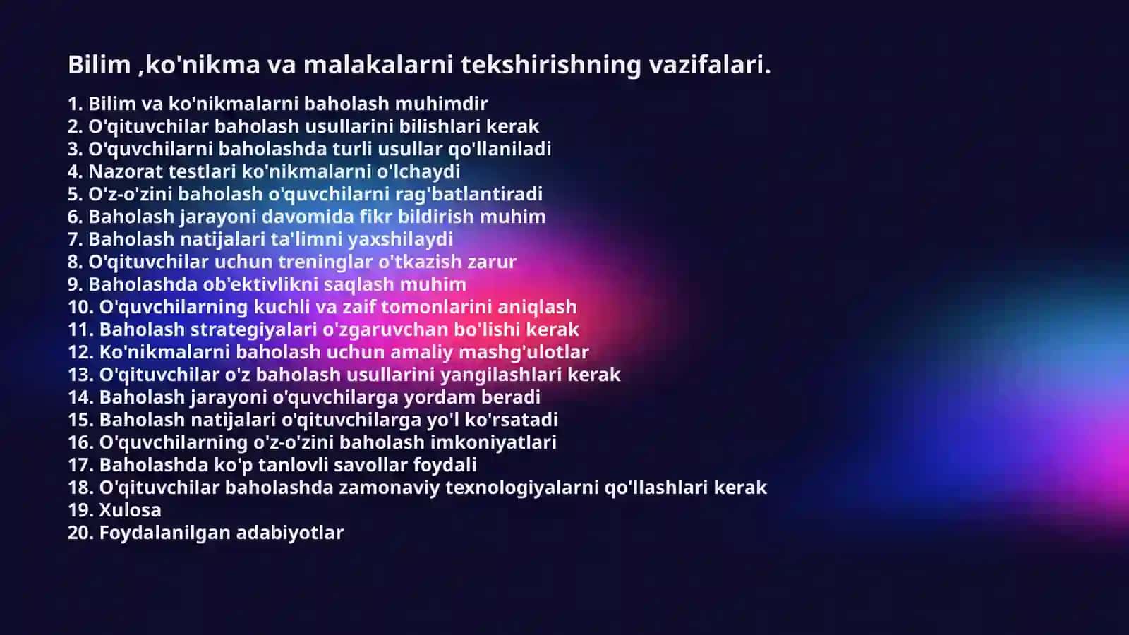 Bilim, ko'nikma va malakalarni tekshirishning vazifalari 2