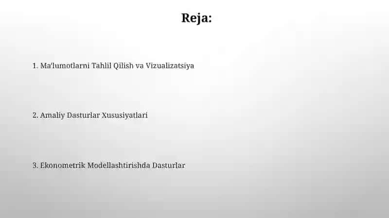 Ekonometrik modellashtirishda qo‘llaniladigan amaliy dasturlar xususiyatlari 2
