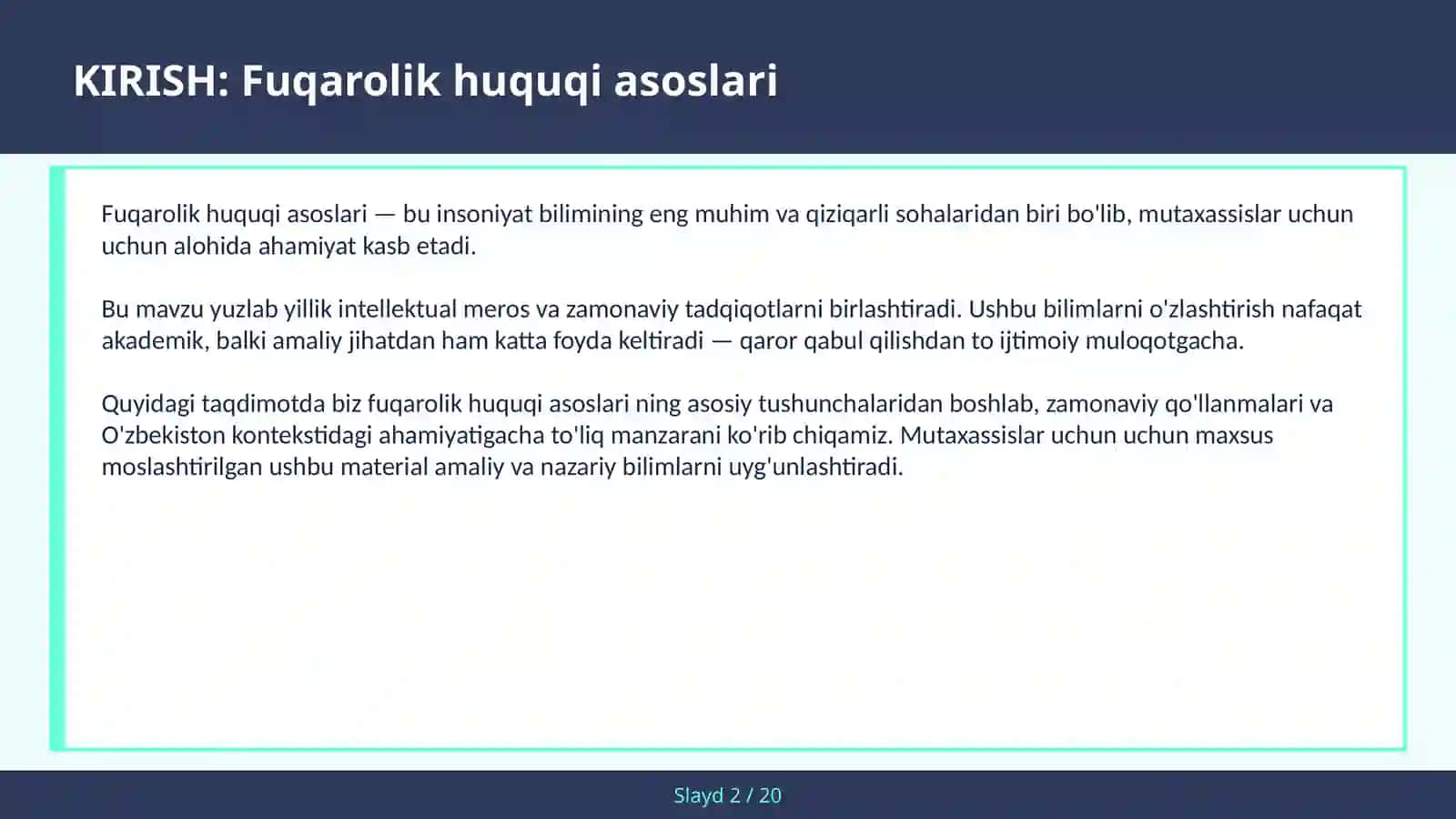 Fuqarolik huquqi asoslari 2