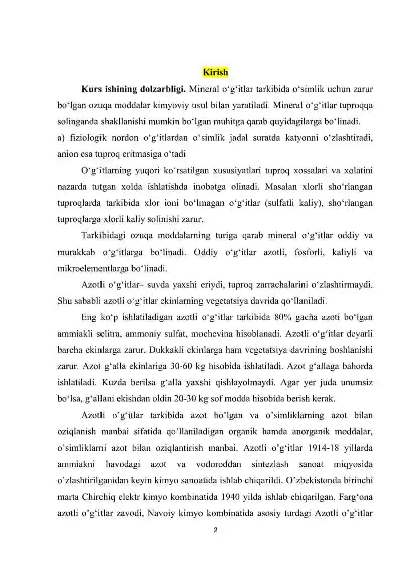 Azotli oʻgʻitlar olinishi va xossalari 2