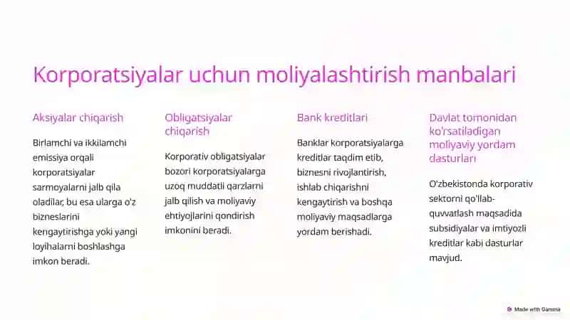 Korporatsiyaning moliyaviy bozordagi roli 2