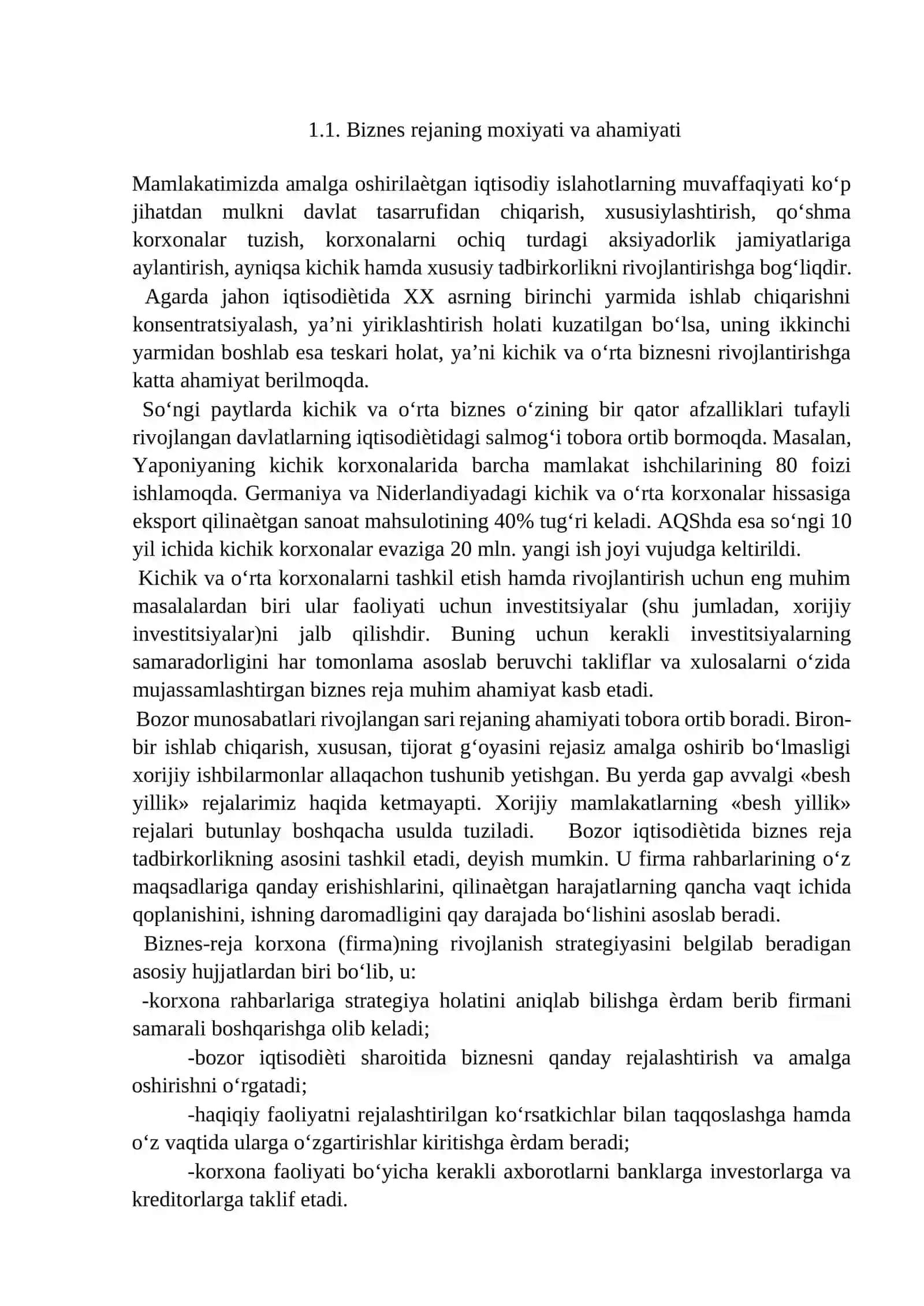 Biznes rejaning o‘rni 2