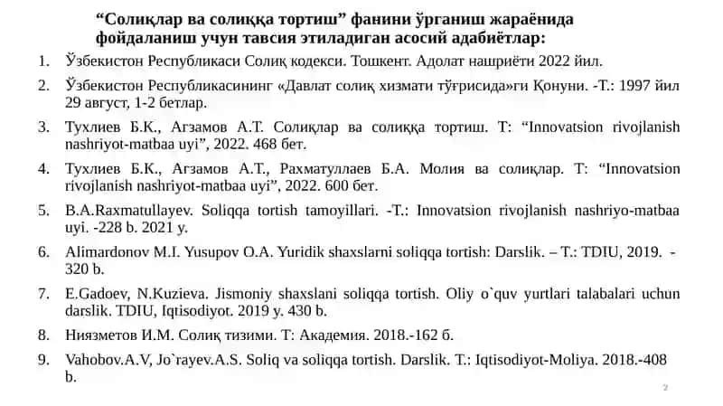Солиқлар ва солиққа тортиш 2
