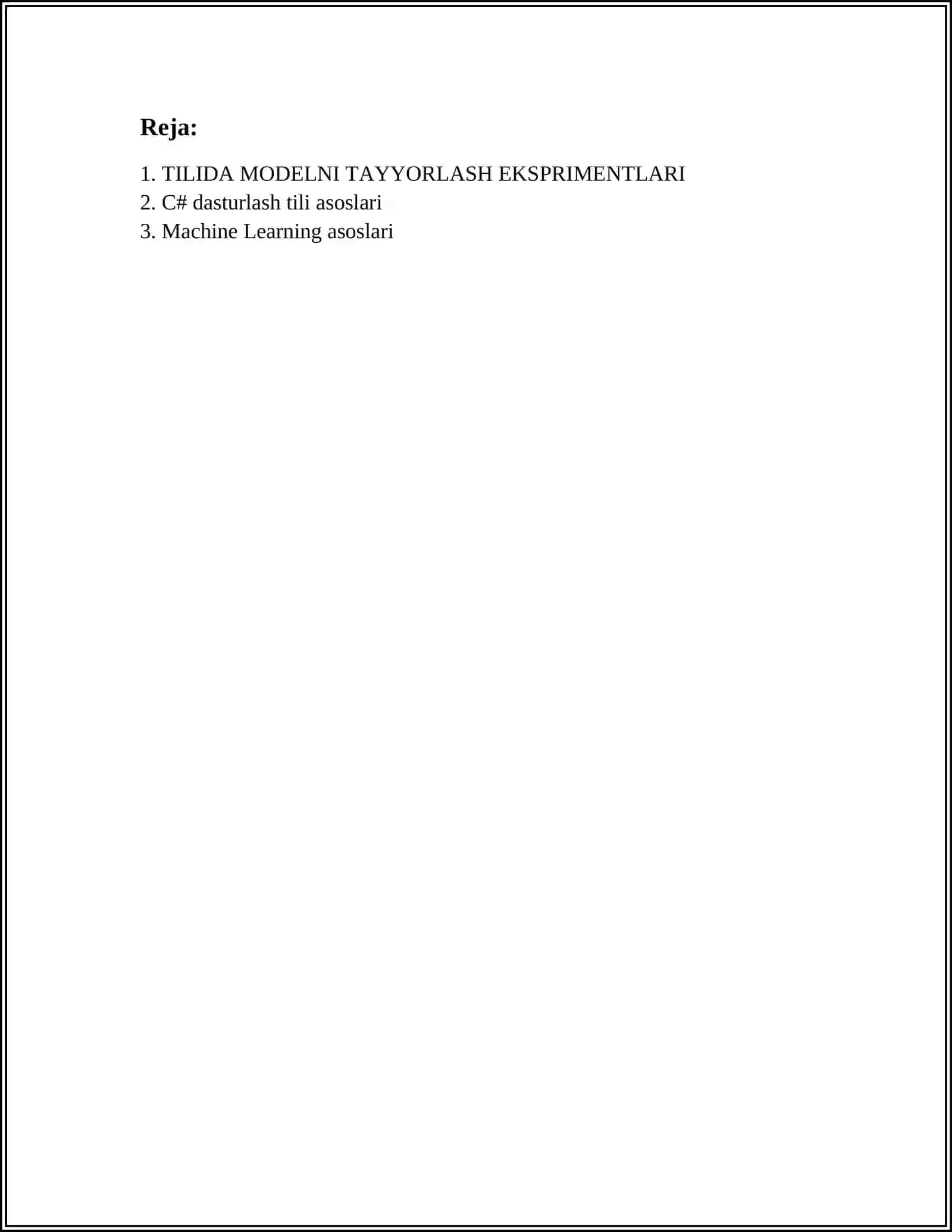 C# TILIDA MODELNI TAYYORLASH EKSPRIMENTLARI 2