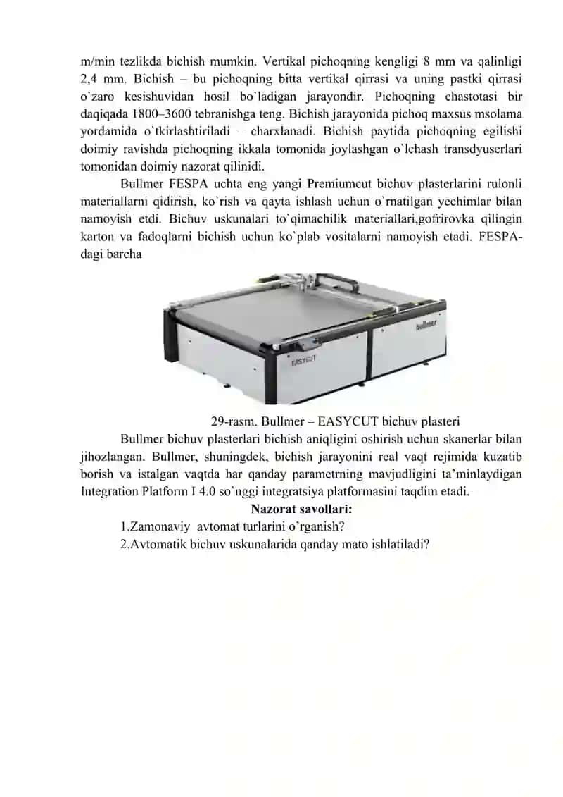 Avtomatik bichuv uskunalari 2