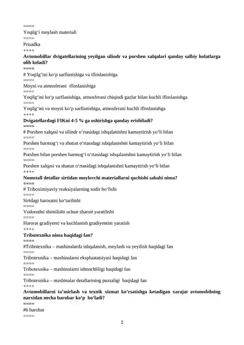 Transport vositalari muhandisligi 2