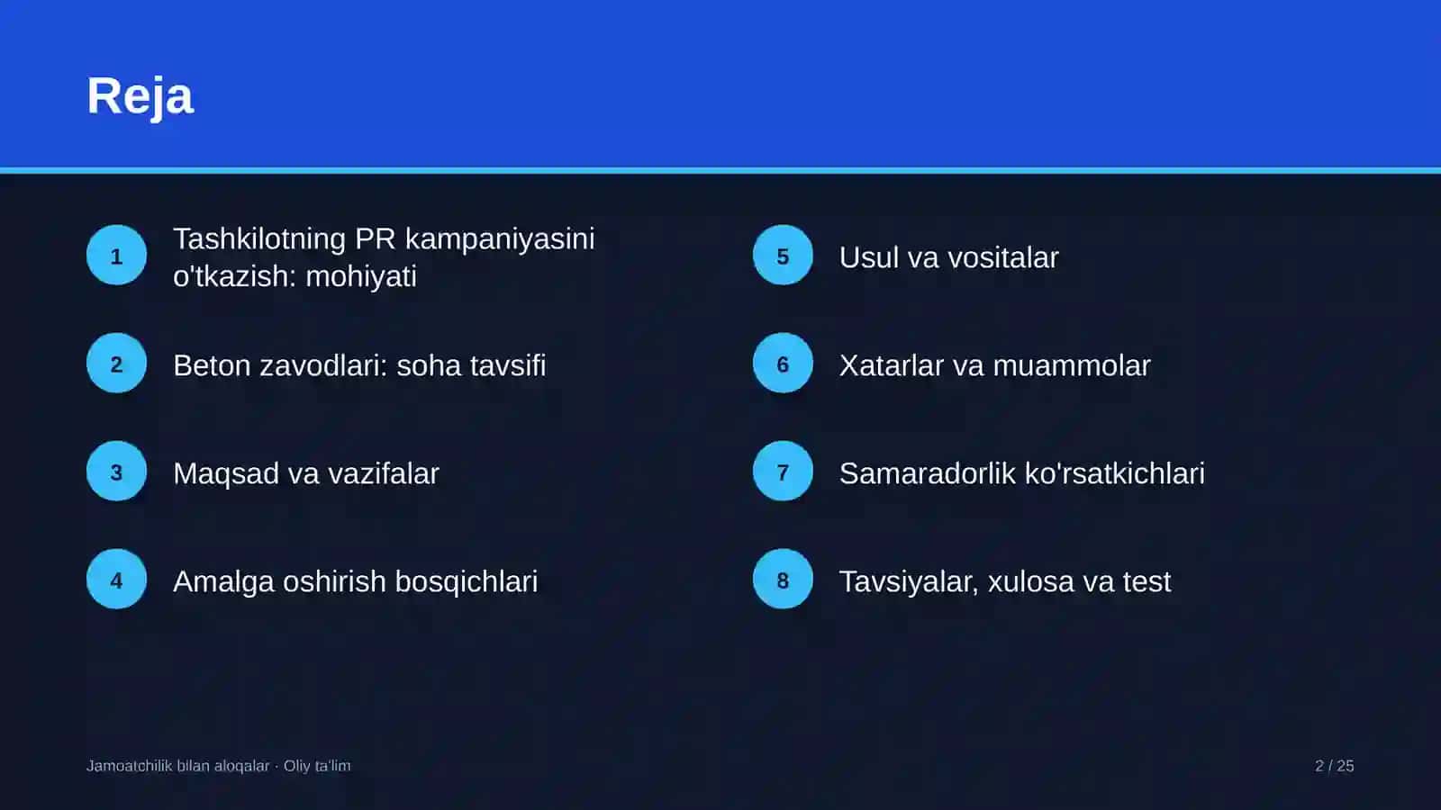 Beton zavodlarida tashkilotning PR kampaniyasini o'tkazish 2
