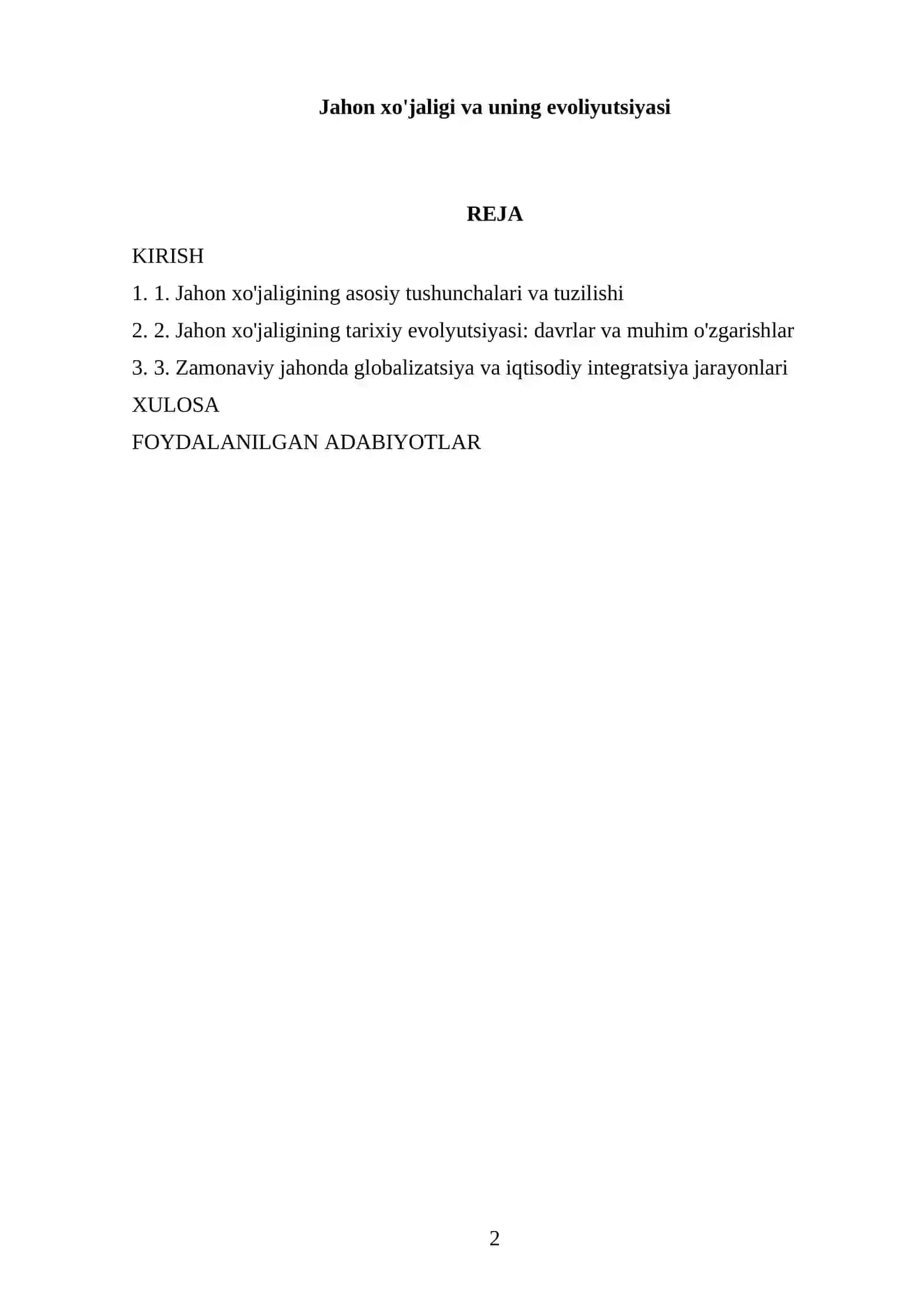 Jahon xo'jaligi va uning evoliyutsiyasi 2