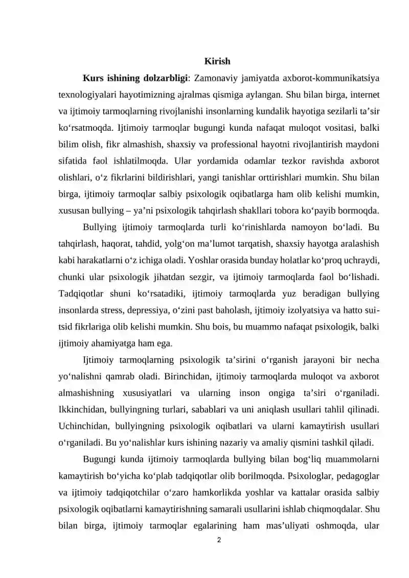 IJTIMOIY TARMOQLARNING PSIXOLOGIK TA’SIRI KIBERBULLING VA UNING PSIXOLOGIK OQIBATLARI 2