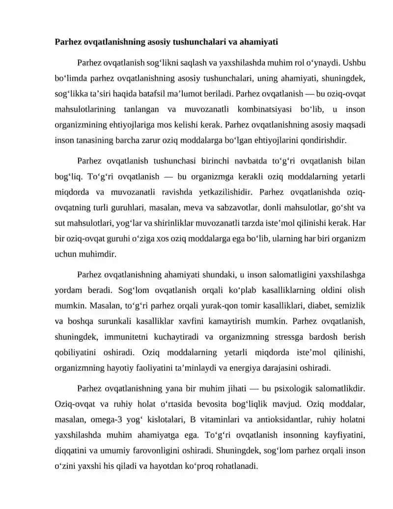 Parhez (davolovchi) ovqatlanish 2