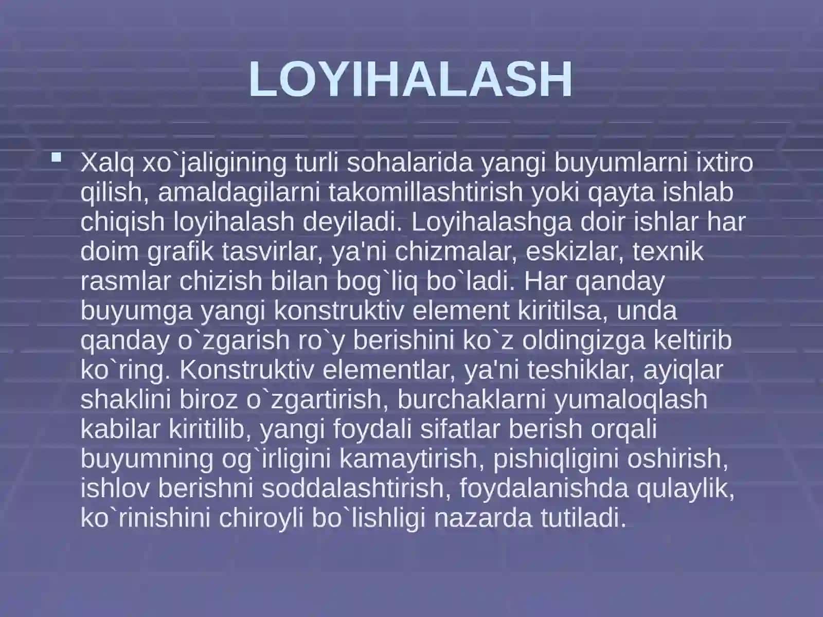 Detalning shaklinio`zgartirishga oid loyihalash 2